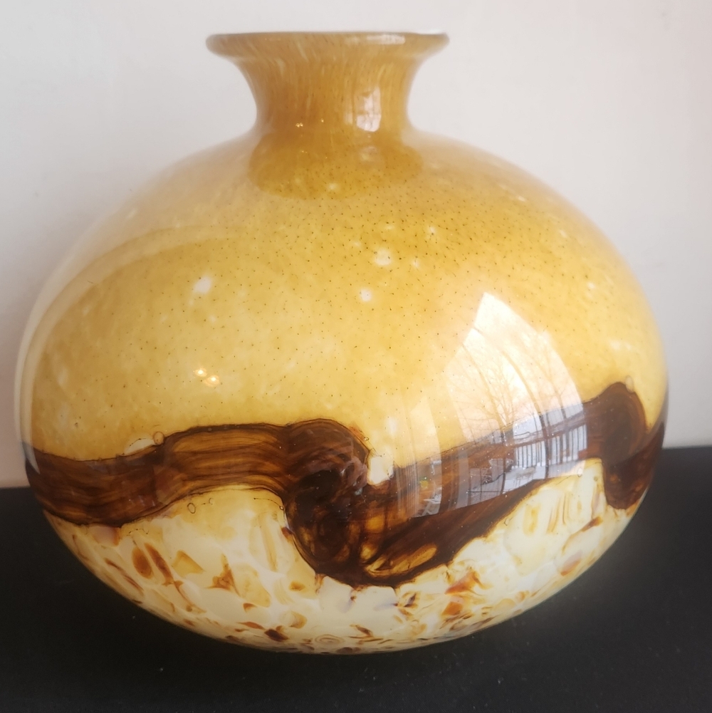 Blown Glass Vase Bulbous Swirl Art Murano Style